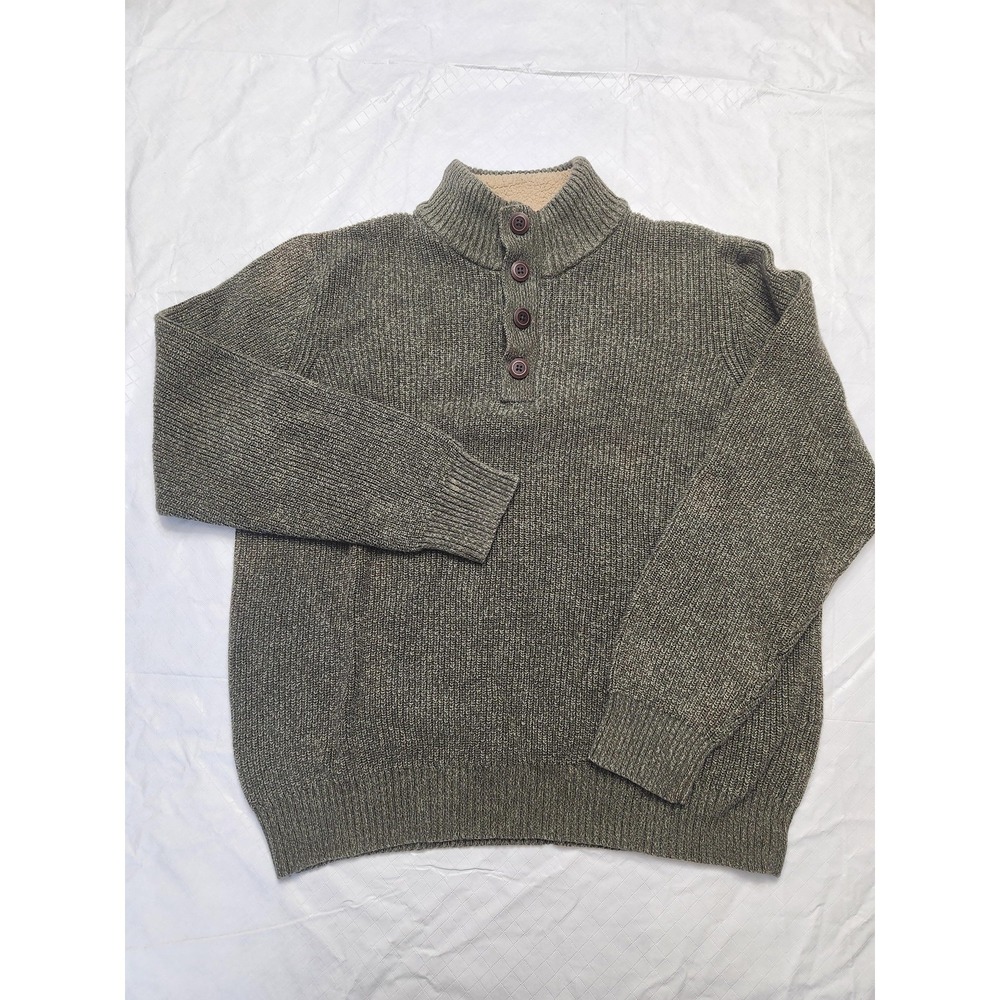 G.H. Bass & Co Sweater Mens‎ XL Green Mock Neck Henley Chunky Knit Pullover